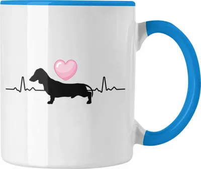 Produktbild von Trendation - Dackel Tasse Geschenke Dachshund Rauhaardackel Lustig Herzschlag (Blau)