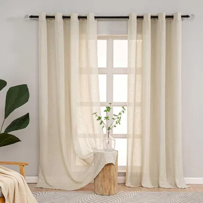 Produktbild von Ösenschal 225 cm, 2er-Set, halbtransparent, Leinenoptik, für Wohnzimmer