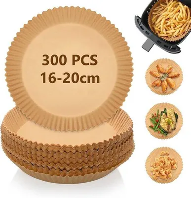 Productafbeelding van 300 stuks rond bakpapier voor heteluchtfriteuse 16 cm - BPA-vrij, waterdicht en oliebestendig