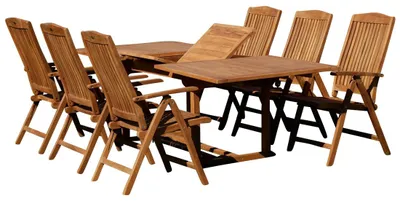 Produktbild von AS-S XXL Teak Set: Gartengarnitur Ausziehtisch 180-240cm + 6 Hochlehner Sessel Holz Serie JAV-TOBAGO