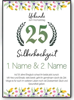Produktbild von 25. Hochzeitstag personalisiertes Geschenk Urkunde zur Silberhochzeit Deko – DIN A4 (21x29.7cm)