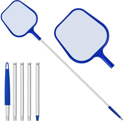 Zdjęcie produktu dla Ibenzoa® – siatka do czyszczenia basenów i stawów – drobna siatka, wymiary 30x30 cm, teleskopowa rączka z aluminium składająca się z 5 elementów, możliwość regulacji długości do 160 cm, całkowita długość 120 cm