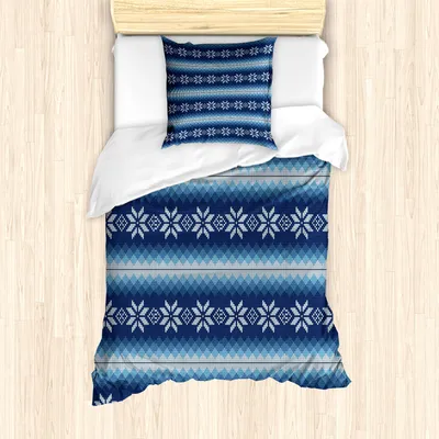 Produktbild von ABAKUHAUS Winter Mantele, traditionelle Jacquard, Milbensicher Allergiker geeignet mit Kissenbezügen, 135 cm x 200 cm - 80 x 80 cm, Blau Weiss