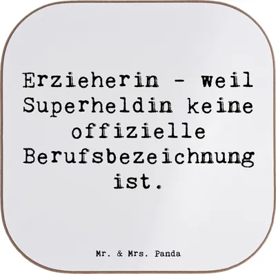 Produktbild von Mr. & Mrs. Panda Untersetzer für Gläser Spruch Erzieherin Superheldin - Weiß - Geschenk, Tischuntersetzer, Beruf, Spiel, Anerkennung, handgefertigte Geschenke, Lernen
