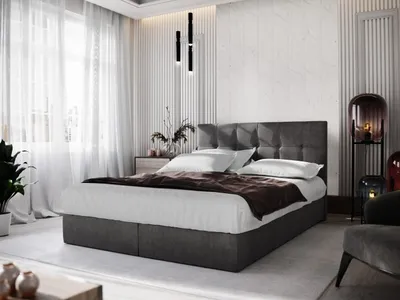 Zdjęcie produktu dla Łóżko boxspring tapicerowane 160 x 200 PURAM – szare