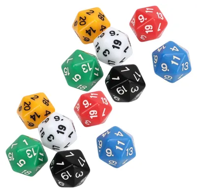 Imagen del producto de Juego de 12 dados de 6 colores diferentes, de 20 caras, fabricados en plástico, ideales para juegos de mesa y actividades educativas