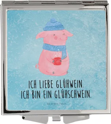 Produktbild von Mr. & Mrs. Panda Kosmetikspiegel Schwein Glühwein - Eisblau - Geschenk, Klappspiegel, Weihnachten, Schminkspiegel, Klappbarer Spiegel, Glühschwein, Handspiegel, Frauen