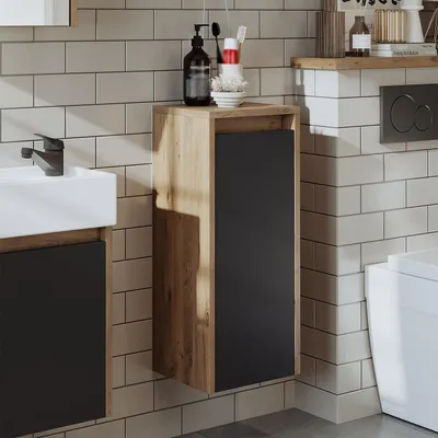 Produktbild von Roomart MINI-50 Badmöbel Hochschrank 30 cm breit, Anthrazit-Eiche