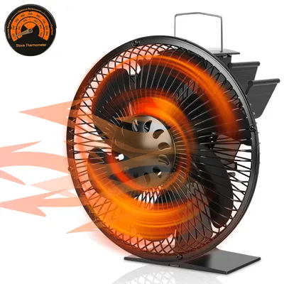 Produktbild von Vigevee Kaminventilator 6 Flügel mit Schutzgitter, Kaminofen Ventilator wärmebetriebener Ofenventilator ohne Strom, leise, mit Ofenthermometer für Holzofen