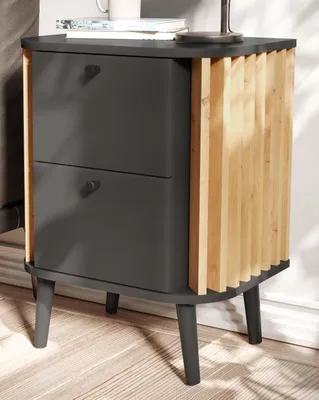 Produktbild von Nachttisch "Pretty" in grau und Artisan Eiche Nachtkommode Boxspringbett geeignet, Retro Design