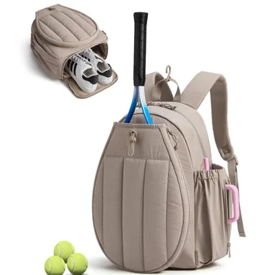 Produktbild von Tennisrucksack für 2 Tennisschläger, Tennistasche mit Schuhhalte, Sporttasche für Fitness, Gym, Braun