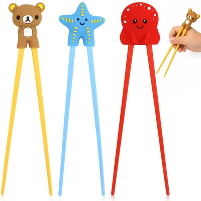 Produktbild von Set mit 3 Kinder-Essstäbchen mit abnehmbaren Hilfselementen