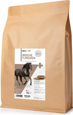 Produktbild von REAVET Indische Flohsamen für Pferde, Hunde 3kg, Naturrein in , reich an Ballaststoffen & Schleimstoffen I Flohsamen für Verdauung I Ohne Zusätze