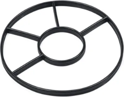 A black circular gasket with internal dividers, shown against a white background.