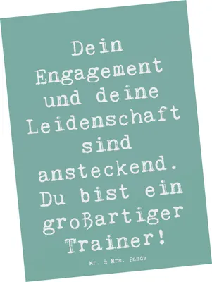 Produktbild von Mr. & Mrs. Panda Postkarte Spruch Großartiger Trainer - Meeresbrise - Geschenk, bildkarte, Aufmerksamkeit, Grußkarte, Danke sagen, Postkarten, Anerkennung, Bedanken