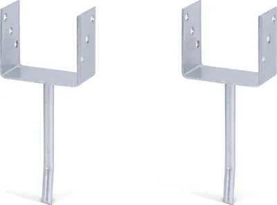 Immagine prodotto di Supporti per pali a U Alberts (2 pezzi) con ancoraggi in acciaio tondo per calcestruzzo, 121x104 mm, ancoraggio da 200 mm, zincati a caldo, da incassare nel calcestruzzo
