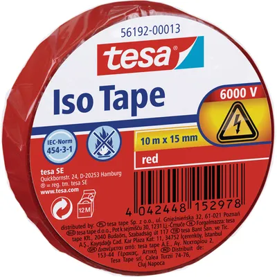 Produktbild von tesa Isolierband 15 mm x 10 m Iso Tape spannungsfest bis 6.000 V rot