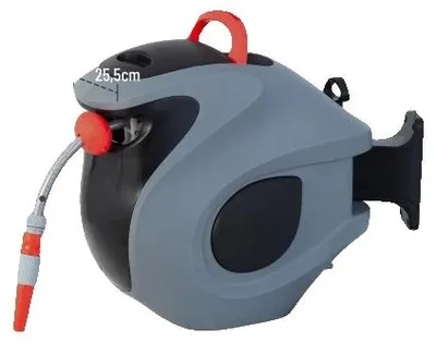 Produktbild von Garten-Schlauchaufroller, automatische Rückführung, 9-Muster Sprühdüse, 30m-Grau - Kunststoff