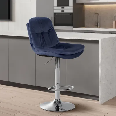 Produktbild von Barhocker HLO-CP325 Samt chrom  blau