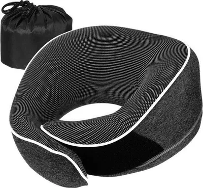 Produktbild von Unyqoos® Reisekissen aus hochdichtem viskoelastischem Schaum – verstellbares Klettband, atmungsaktiver Baumwollbezug mit magnetischem Therapiegewebe für optimale Nackenstütze
