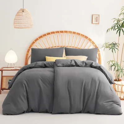 Imagen del producto de TRANKIELO® - Juego de funda de edredón 135x200 cm - 100% microfibra - Gris antracita - Incluye fundas de almohada 40x80 cm