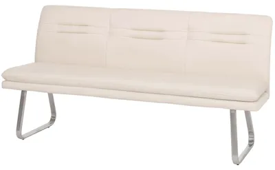 Produktbild von Sitzbank MCW-H70, Esszimmerbank Bank Polsterbank, Rückenlehne Stoff/Textil Edelstahl gebürstet  creme-beige 180cm
