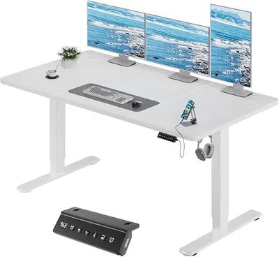 Produktbild von Höhenverstellbarer Elektrischer Schreibtisch 160 x 70 cm mit USB Ladeanschluss, Schreibtisch Höhenverstellbar, Ergonomischer Steh-Sitz Tisch Weiß