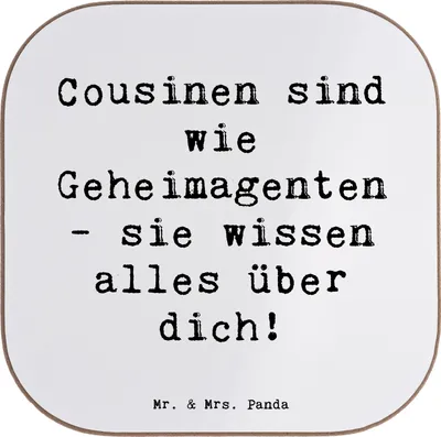 Produktbild von Mr. & Mrs. Panda Untersetzer für Gläser Spruch Cousinen Geheimagenten - Weiß - Geschenk, Weihnachten, Erinnerungen, Tasse, Cousin, gläseruntersetzer, Verwandtschaft