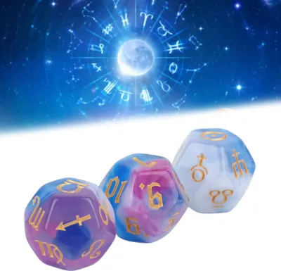Image de Jeu de 3 dés à 12 faces, 4 couleurs, imperméables, résistants à l'usure, en acrylique, légers, portables, polyédriques, pour jeux de société, bleu, violet et blanc