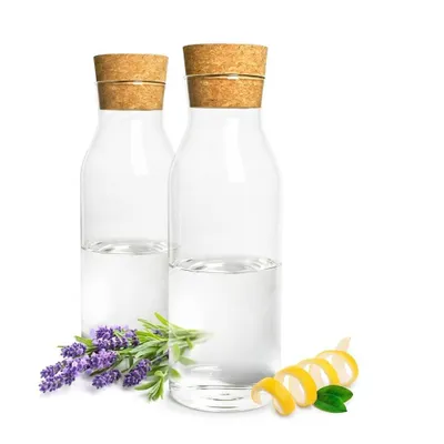 Image de Lot de 2 carafes en verre de 1000 ml avec bouchon en liège – Carafe en verre résistante à la chaleur, idéale pour les boissons chaudes et froides, et lavable au lave-vaisselle