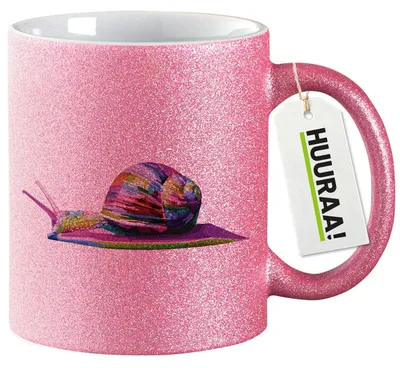 Produktbild von Huuraa Glitzertasse Schnecke Colorful 330ml Pink Keramik Kaffeebecher Geschenkidee