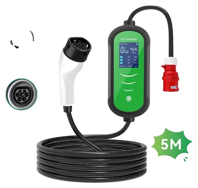Image de Chargeur pour véhicule électrique, câble de 5 mètres, courant réglable, 11 kW, 16 A, 5 mètres, type 2