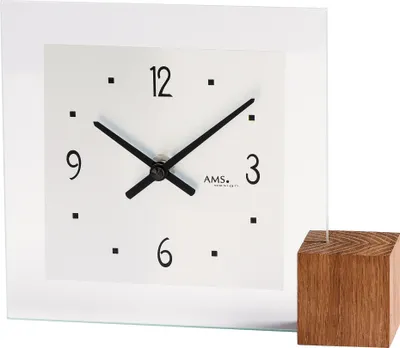 Produktbild von AMS 104 Tischuhr Quarz Holz Eiche analog mit Glas modern