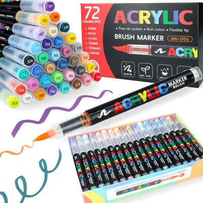 Obrázek produktu pro Akrylové fixy s štětcovou špičkou, voděodolné, sada 72 kusů