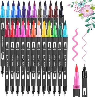 Produktbild von Famanu Dual Brush Pen Set - 24 Farben für Aquarell, Handlettering und Bullet Journal