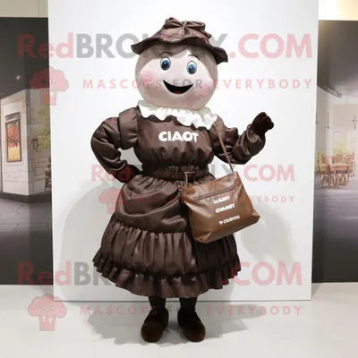 Productafbeelding van Chocolates mascotte REDBROKOLY kostuum karakter gekleed met een plooirok en koerierstassen
