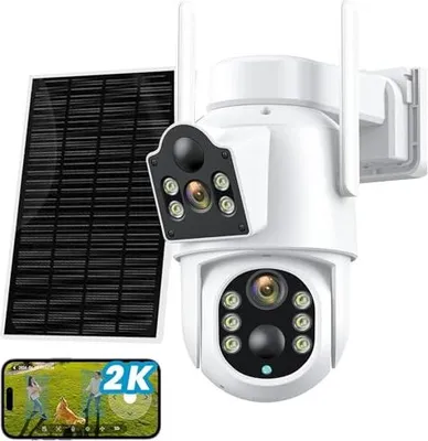 Produktbild von WiFi -Überwachungskamera Solar 4MP Outdoor -Doppellinse 2K Wireless 350 ° PTZ Sirene Vision