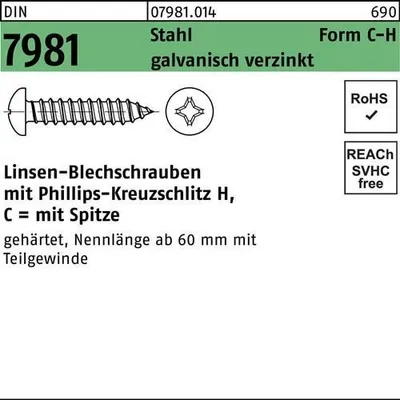 Produktbild von Reyher Blechschrauben DIN 7981 St. 3,5x16 -C-H vz 079810149035016 (100 Stück)