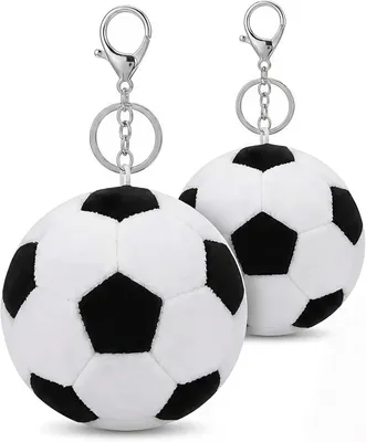 Image de Lot de 2 porte-clés en forme de ballon de football, en peluche, 10 cm, avec mousqueton, pour sac à dos