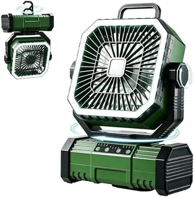 Produktbild von The Fellie Campingventilator mit Licht, 20.000 mAh batteriebetrieben, wiederaufladbarer Outdoor-Ventilator mit Fernbedienung und Haken zum Aufhängen, 4 Geschwindigkeiten, Schreibtisch/Zelt