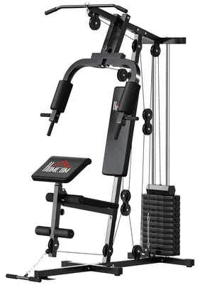 Produktbild von Multifunktionale Krafttrainingsstation mit 65 kg Gewichtsstapel, Doppelzugsystem, Schwarz
