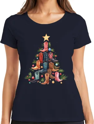 Produktbild von Stiefel Weihnachtsbaum - Weihnachten Weihnachtsgeschenk Christmas Damen T-Shirt, Navy, M