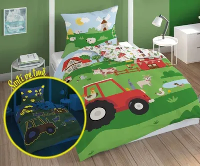 Produktbild von Im Dunkeln leuchtende Bettwäsche 140x200 Roter Traktor