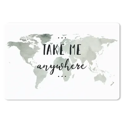 Produktbild von MuchoWow® Schreibtischunterlage Weltkarte - Zitat - Take Me Anywhere 60x40 cm - XXL Mauspad - Großes Mauspad