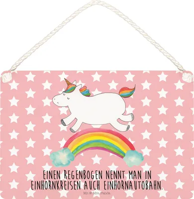 Produktbild von Mr. & Mrs. Panda Schild Einhorn Regenbogen DIN A5 - Rot Pastell - Geschenk, Unicorn, wandtafel, Wandbild Holz, Erwachsenwerden, Glitzer, holzbild, Türschild, Einhornpower