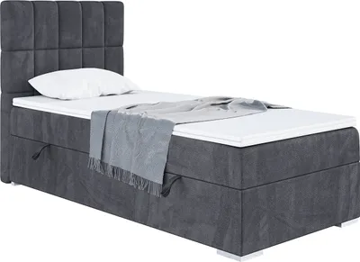 Produktbild von MEBLINI Boxspringbett mit Bettkasten - Gepolstert Einzelbett mit Matratze und Topper - Polsterbett mit Stauraum - Bett mit Kopfteil - Stauraumbett - LUKAS - 80x200 Links  - H3/Dunkelgrau Samt