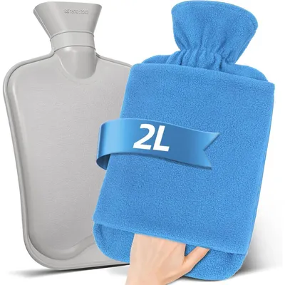 Produktbild von Wärmflasche mit Vliesbezug 2L Hellblau Kängurutasche Naturkautschuk Auslaufsicher