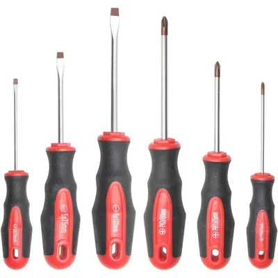 Productafbeelding van Set van 6 schroevendraaiers met magnetische punt, gemaakt van S2-staal, rood, glanzend