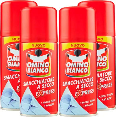 Produktbild von Omino Bianco - Spezielles Produkt zum Entfernen von hartnäckigen Flecken, Trockenflecken-Spray, sofortige Wirkung, ohne Streifen, 4 Flaschen x 125 ml