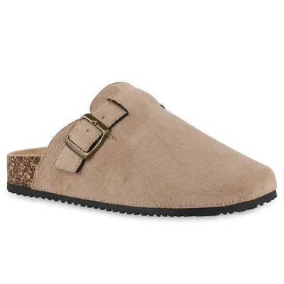 Produktbild von VAN HILL Damen Pantoffeln Hausschuhe Bequeme Schnallen Schuhe 841024, Farbe: Taupe, Größe: 37